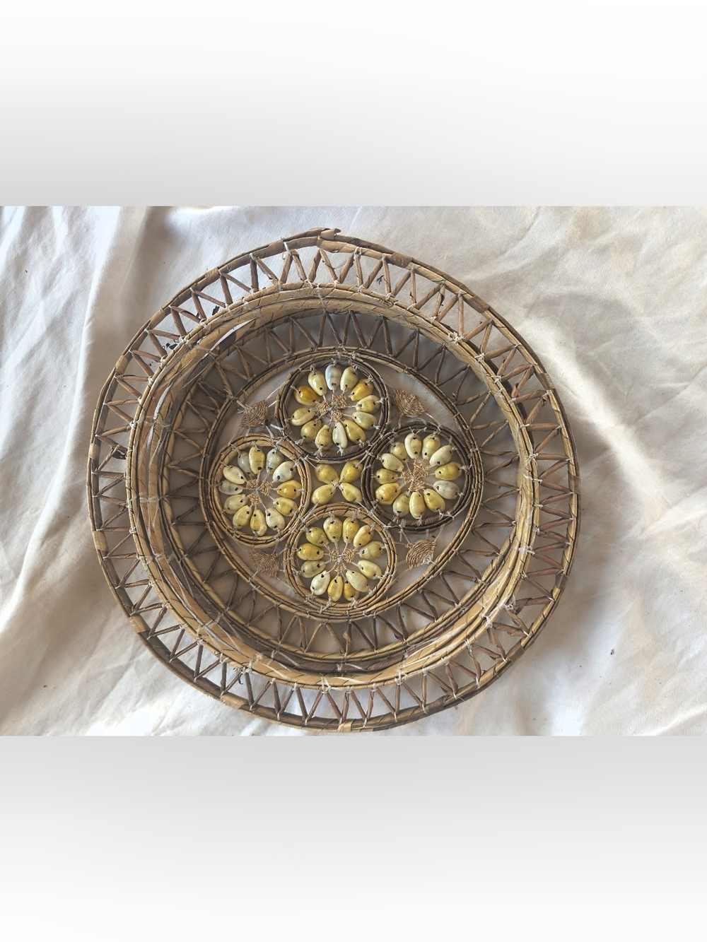Vintage Handcrafted Cowrie Shell Basket